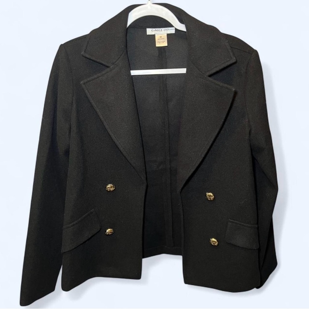 Carole Wren Black Open Front Blazer Gold Buttons | NWOT | Size M